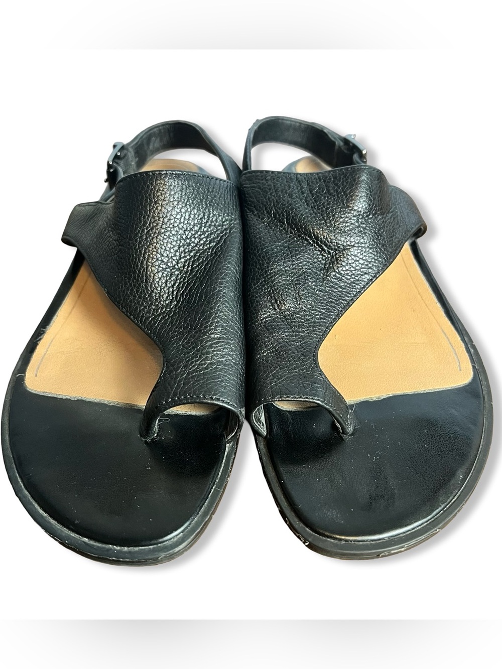 Vionic Ella Toe Loop Slingback Sandals Black Pebbled Leather Boho Fall Sz. 5